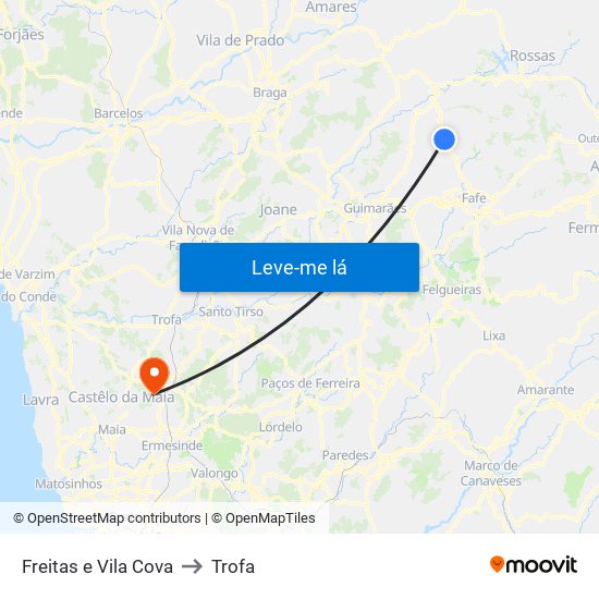 Freitas e Vila Cova to Trofa map