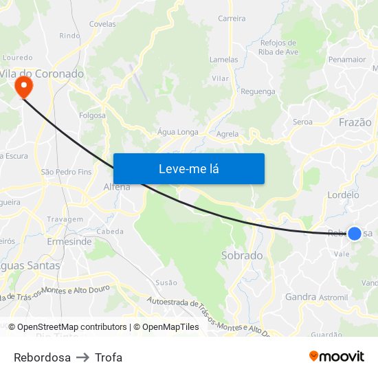 Rebordosa to Trofa map