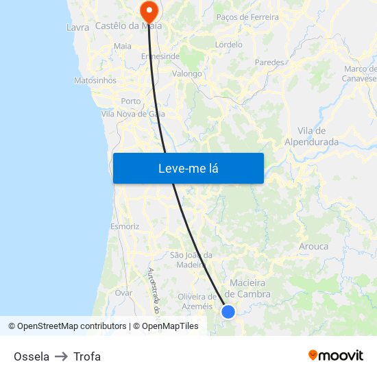 Ossela to Trofa map