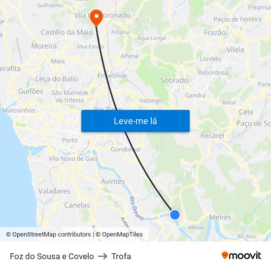 Foz do Sousa e Covelo to Trofa map