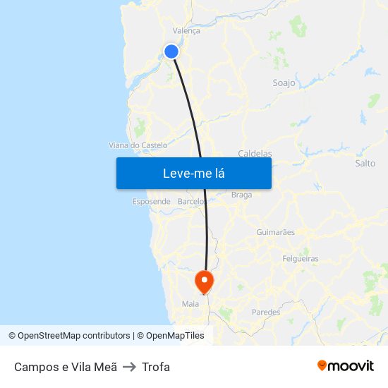 Campos e Vila Meã to Trofa map