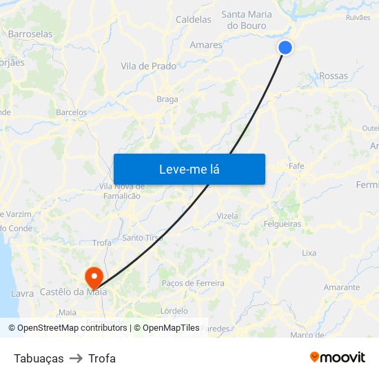 Tabuaças to Trofa map