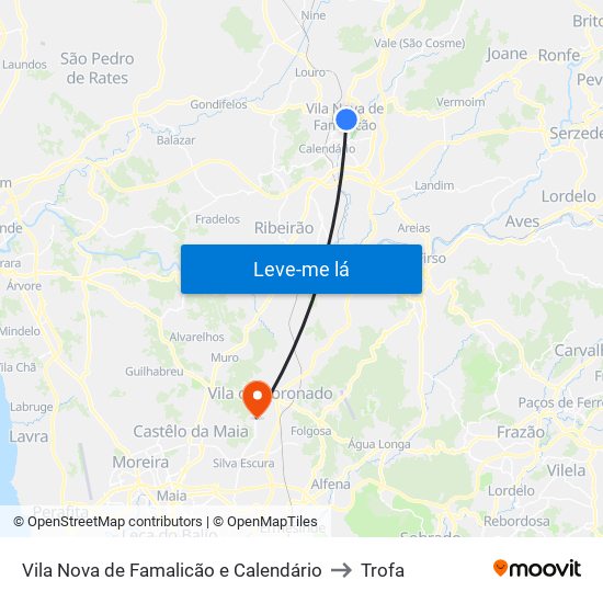 Vila Nova de Famalicão e Calendário to Trofa map