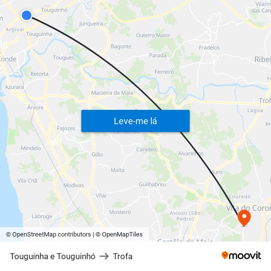 Touguinha e Touguinhó to Trofa map