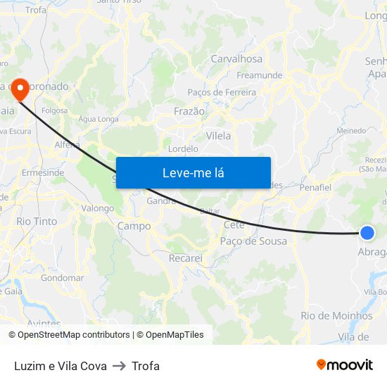 Luzim e Vila Cova to Trofa map