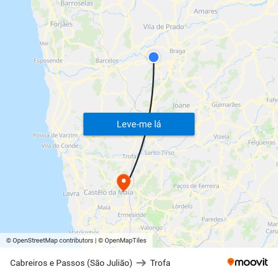 Cabreiros e Passos (São Julião) to Trofa map