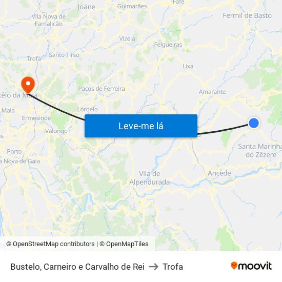 Bustelo, Carneiro e Carvalho de Rei to Trofa map