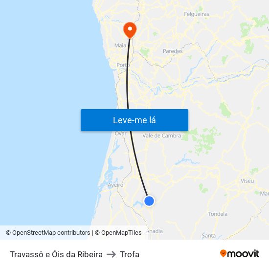 Travassô e Óis da Ribeira to Trofa map