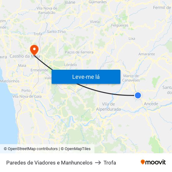 Paredes de Viadores e Manhuncelos to Trofa map