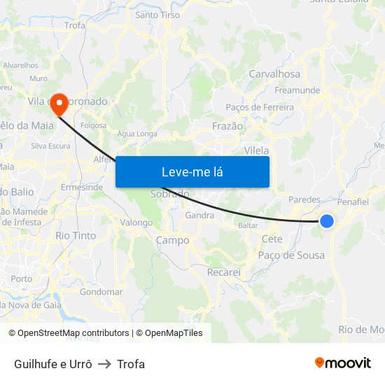 Guilhufe e Urrô to Trofa map