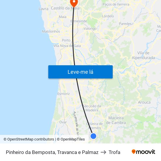 Pinheiro da Bemposta, Travanca e Palmaz to Trofa map
