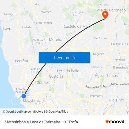 Matosinhos e Leça da Palmeira to Trofa map