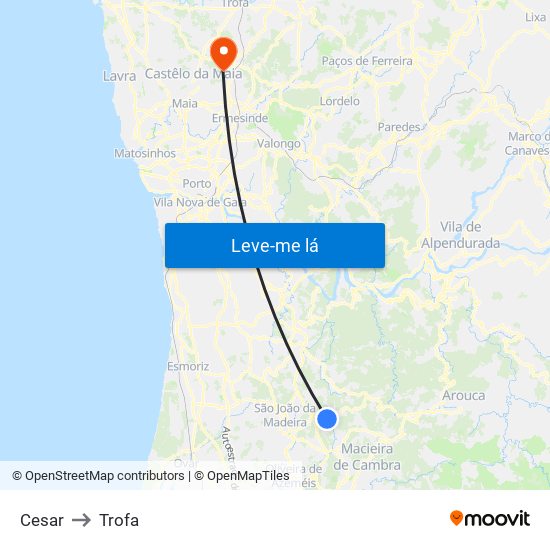 Cesar to Trofa map