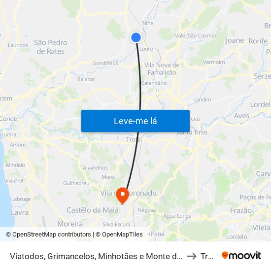 Viatodos, Grimancelos, Minhotães e Monte de Fralães to Trofa map