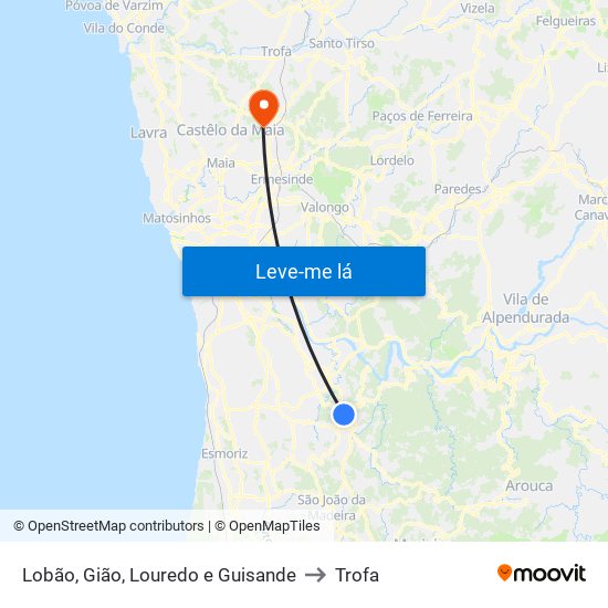 Lobão, Gião, Louredo e Guisande to Trofa map