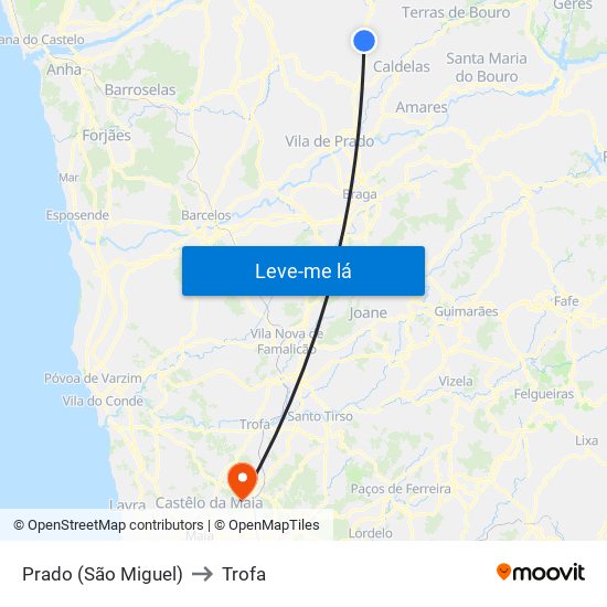 Prado (São Miguel) to Trofa map