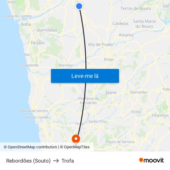 Rebordões (Souto) to Trofa map