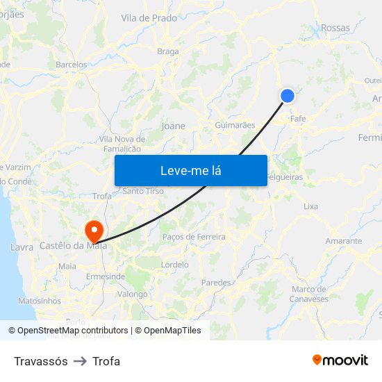 Travassós to Trofa map