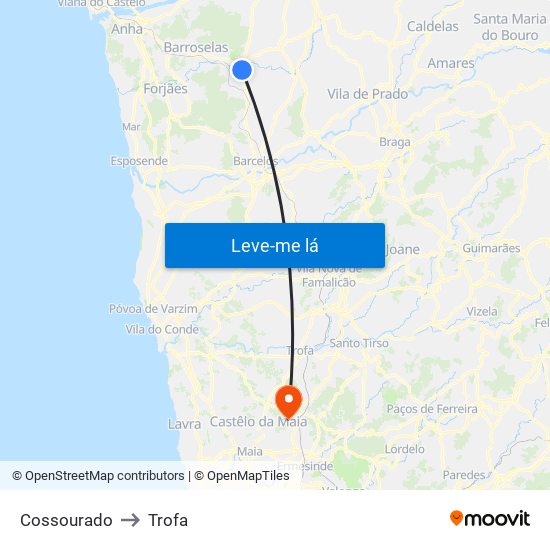 Cossourado to Trofa map