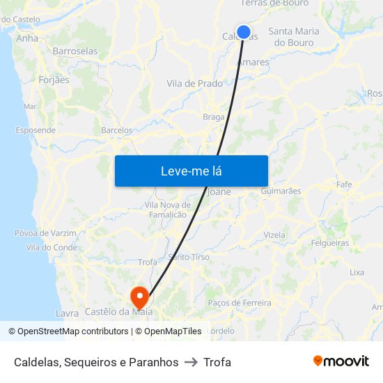 Caldelas, Sequeiros e Paranhos to Trofa map