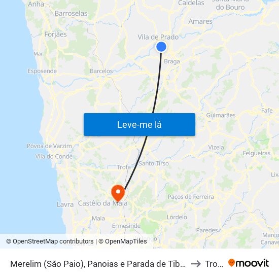 Merelim (São Paio), Panoias e Parada de Tibães to Trofa map