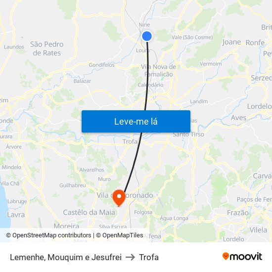 Lemenhe, Mouquim e Jesufrei to Trofa map