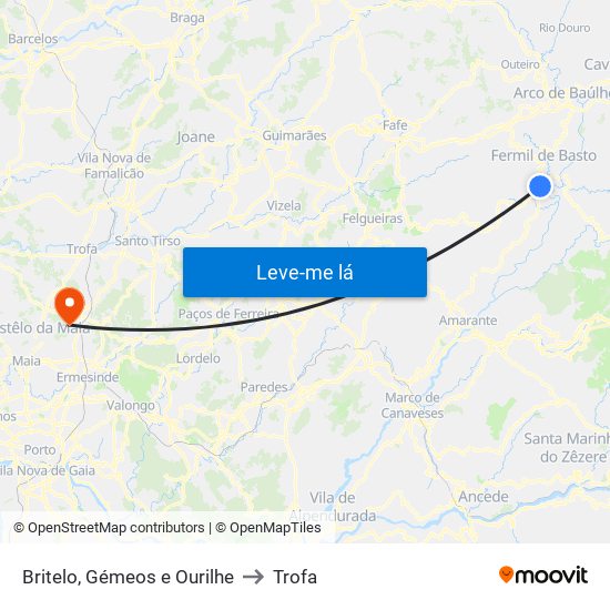 Britelo, Gémeos e Ourilhe to Trofa map