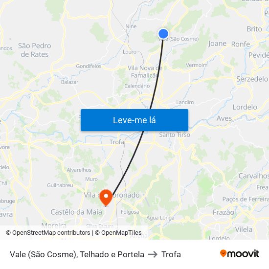 Vale (São Cosme), Telhado e Portela to Trofa map