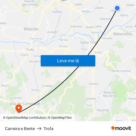 Carreira e Bente to Trofa map