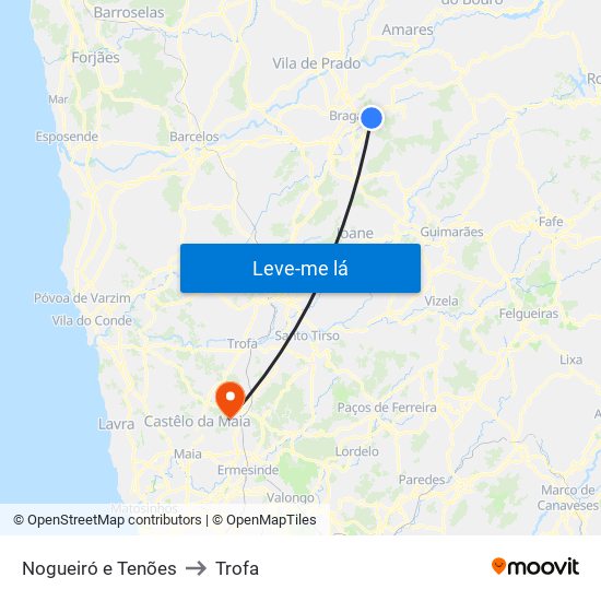 Nogueiró e Tenões to Trofa map