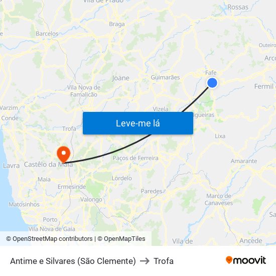 Antime e Silvares (São Clemente) to Trofa map