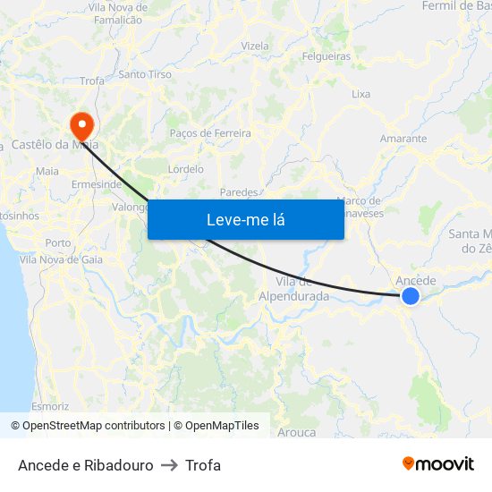 Ancede e Ribadouro to Trofa map