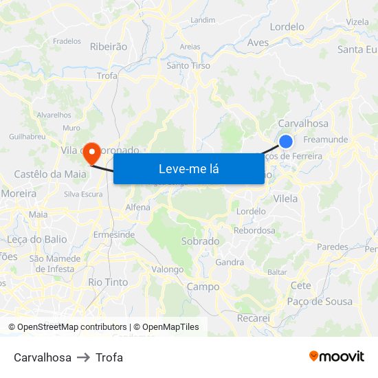 Carvalhosa to Trofa map