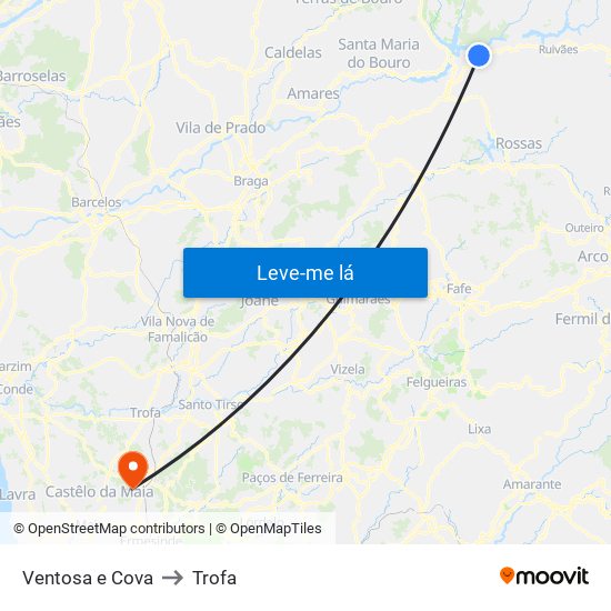 Ventosa e Cova to Trofa map