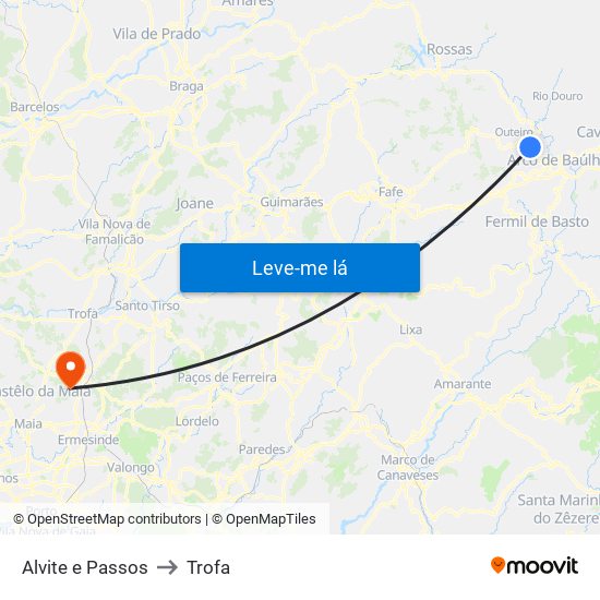 Alvite e Passos to Trofa map