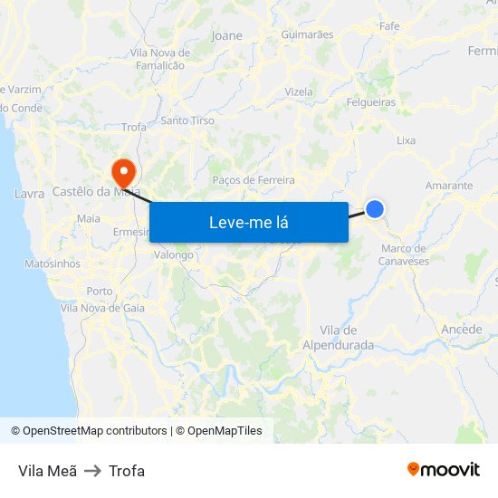 Vila Meã to Trofa map