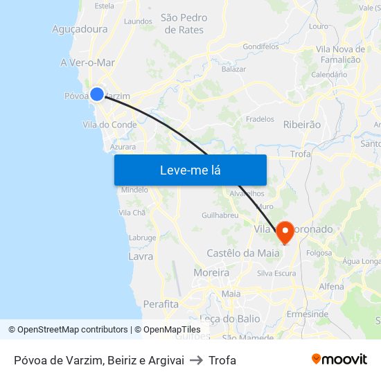 Póvoa de Varzim, Beiriz e Argivai to Trofa map