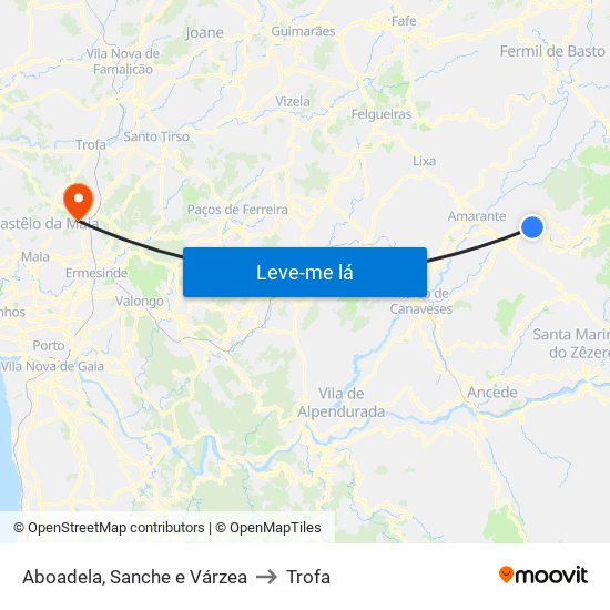 Aboadela, Sanche e Várzea to Trofa map