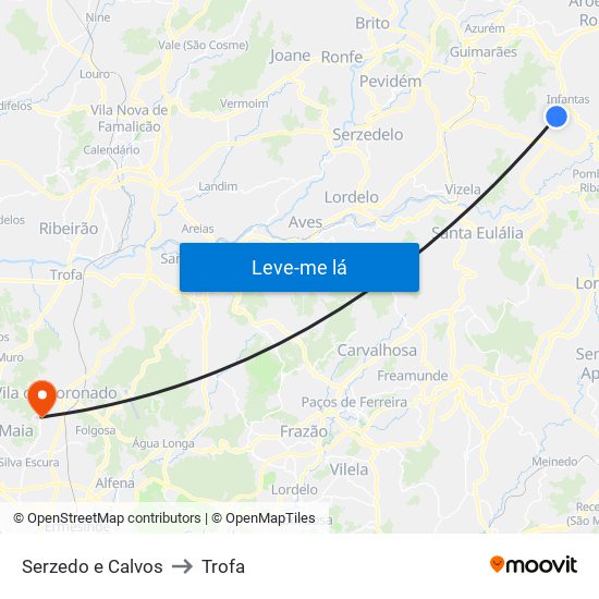 Serzedo e Calvos to Trofa map