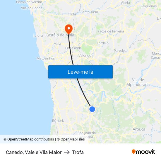 Canedo, Vale e Vila Maior to Trofa map