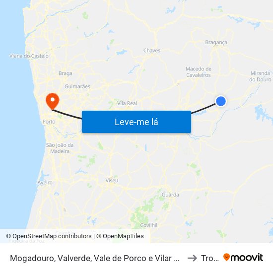 Mogadouro, Valverde, Vale de Porco e Vilar de Rei to Trofa map