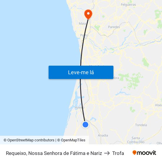 Requeixo, Nossa Senhora de Fátima e Nariz to Trofa map