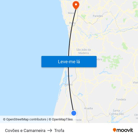 Covões e Camarneira to Trofa map