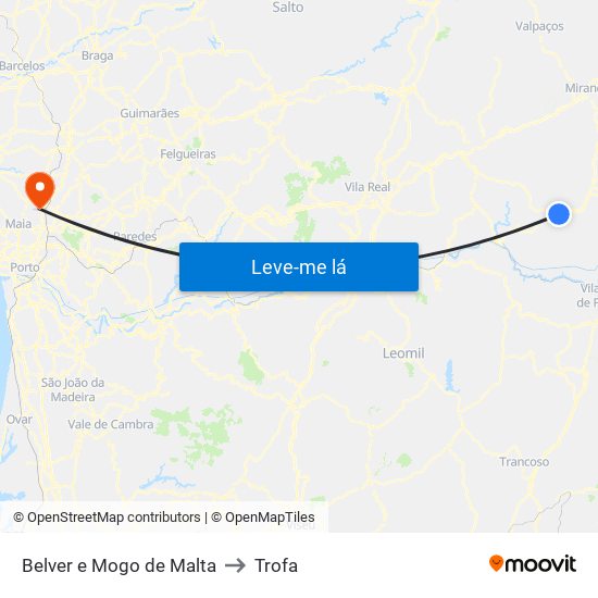 Belver e Mogo de Malta to Trofa map