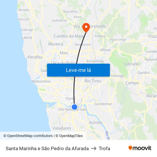 Santa Marinha e São Pedro da Afurada to Trofa map