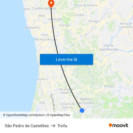 São Pedro de Castelões to Trofa map