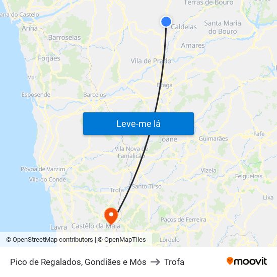 Pico de Regalados, Gondiães e Mós to Trofa map