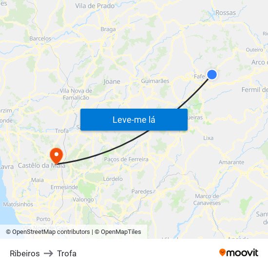 Ribeiros to Trofa map