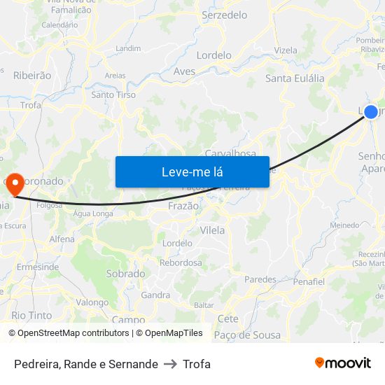 Pedreira, Rande e Sernande to Trofa map