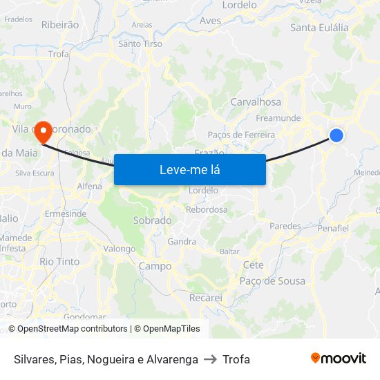 Silvares, Pias, Nogueira e Alvarenga to Trofa map